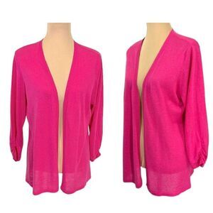 Chico's Cardigan Size 2 (12) Linen Blend Pink Lightweight Open Front